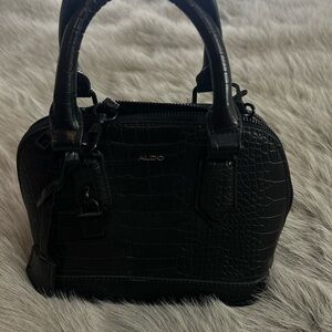 Aldo Black Croc-Textured Mini Bag
